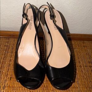 Nine West Black Peep Toe Slingback Heels